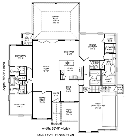 Traditional House Plan 51572 with 3 Beds, 5 Baths, 2 Car Garage First Level Plan