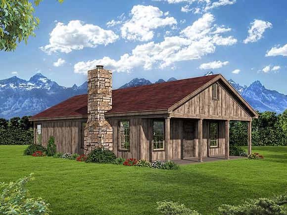 Cabin, Country, Southern House Plan 51574 with 2 Beds, 1 Baths Elevation