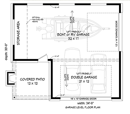 Contemporary 3 Car Garage Plan 51580, RV Storage First Level Plan
