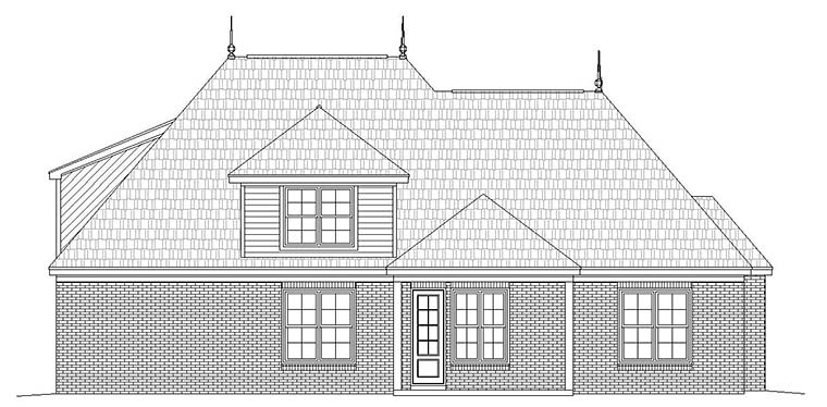 European, French Country Plan with 3273 Sq. Ft., 4 Bedrooms, 4 Bathrooms, 2 Car Garage Rear Elevation