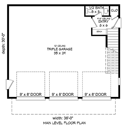 Coastal, Contemporary, Modern Garage-Living Plan 51589 with 1 Beds, 2 Baths, 3 Car Garage First Level Plan