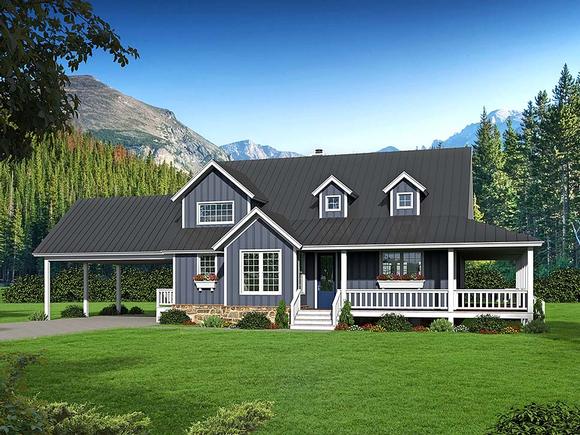 Country, Farmhouse, Southern House Plan 51593 with 3 Beds, 3 Baths, 2 Car Garage Elevation