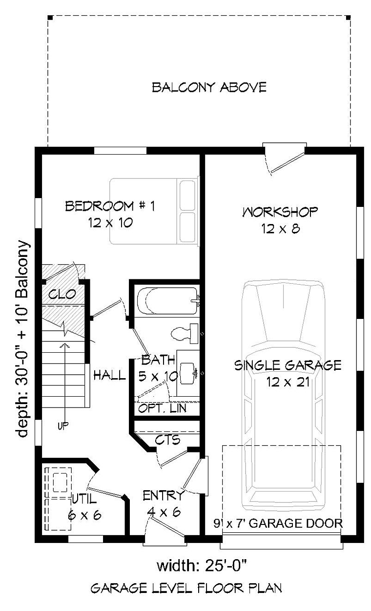 Contemporary, Modern Garage-Living Plan 51597 with 3 Beds, 2 Baths, 1 Car Garage Level One