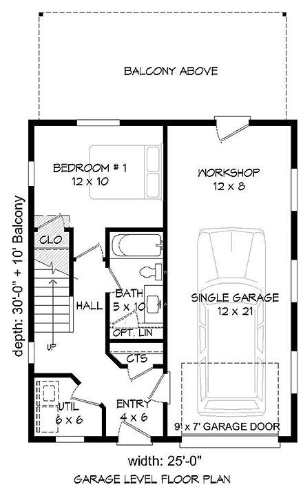 Contemporary, Modern Garage-Living Plan 51597 with 3 Beds, 2 Baths, 1 Car Garage First Level Plan