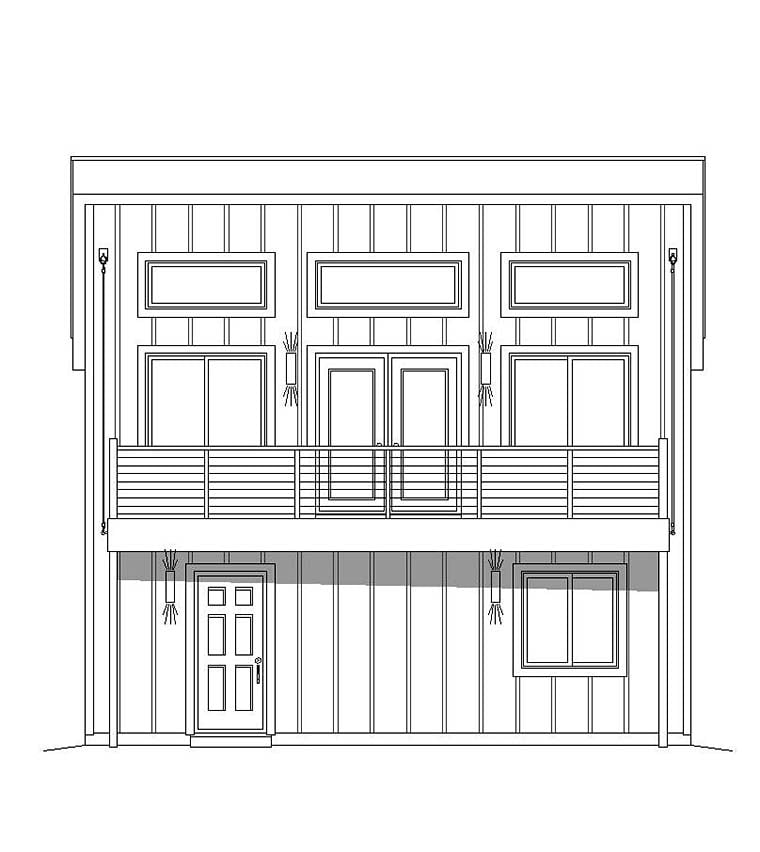 Contemporary, Modern Garage-Living Plan 51597 with 3 Beds, 2 Baths, 1 Car Garage Rear Elevation