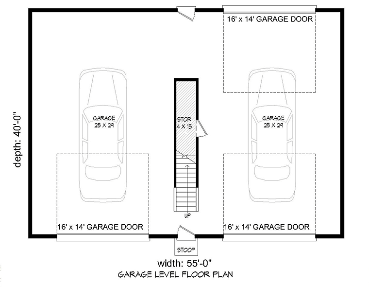 Traditional 4 Car Garage Plan 51598, RV Storage Level One
