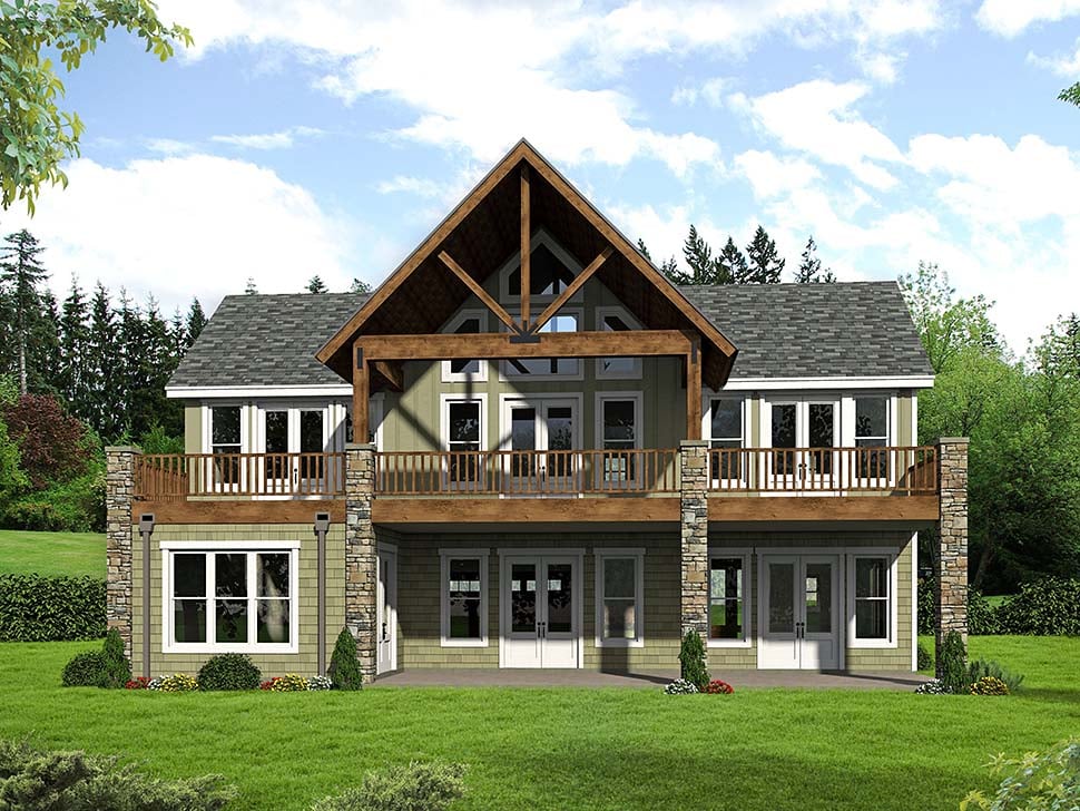Colonial, Southern, Traditional House Plan 51599 with 3 Beds, 3 Baths, 2 Car Garage Rear Elevation