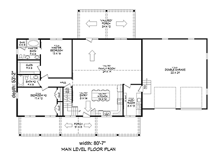 Ranch, Southern House Plan 51600 with 2 Beds, 2 Baths, 2 Car Garage First Level Plan