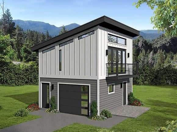 Coastal, Contemporary, Modern 1 Car Garage Apartment Plan 51609 Elevation