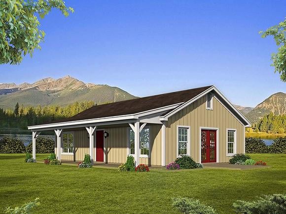 Country, Ranch House Plan 51610 with 2 Beds, 1 Baths Elevation