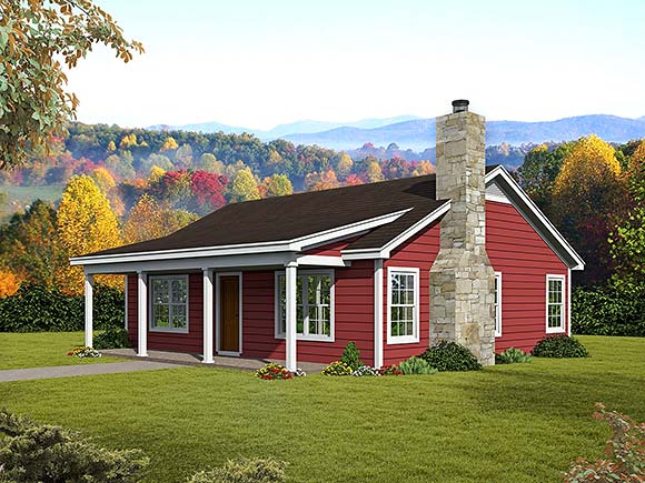 Cabin, Country House Plan 51616 with 2 Beds, 1 Baths Elevation