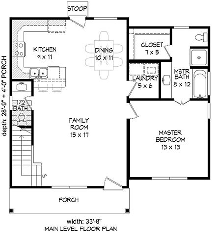 Traditional House Plan 51617 with 3 Beds, 3 Baths First Level Plan