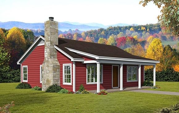 Cabin, Country, Ranch, Southern House Plan 51618 with 2 Beds, 1 Baths Elevation