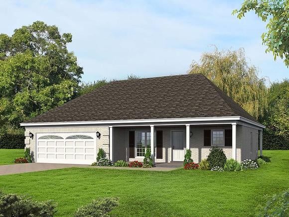 European, Ranch, Southern, Traditional House Plan 51623 with 2 Beds, 2 Baths, 2 Car Garage Elevation