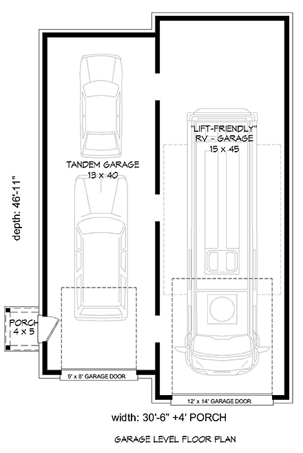 3 Car Garage Plan 51624, RV Storage First Level Plan