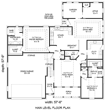 Traditional House Plan 51630 with 2 Beds, 4 Baths, 2 Car Garage First Level Plan