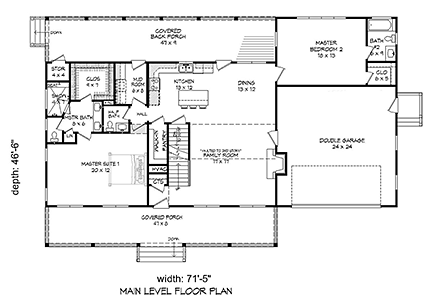 Country, Southern House Plan 51637 with 4 Beds, 5 Baths, 2 Car Garage First Level Plan