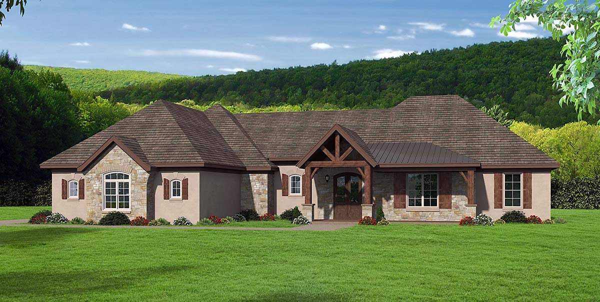 Country, Craftsman, Ranch Plan with 3012 Sq. Ft., 3 Bedrooms, 3 Bathrooms, 3 Car Garage Elevation