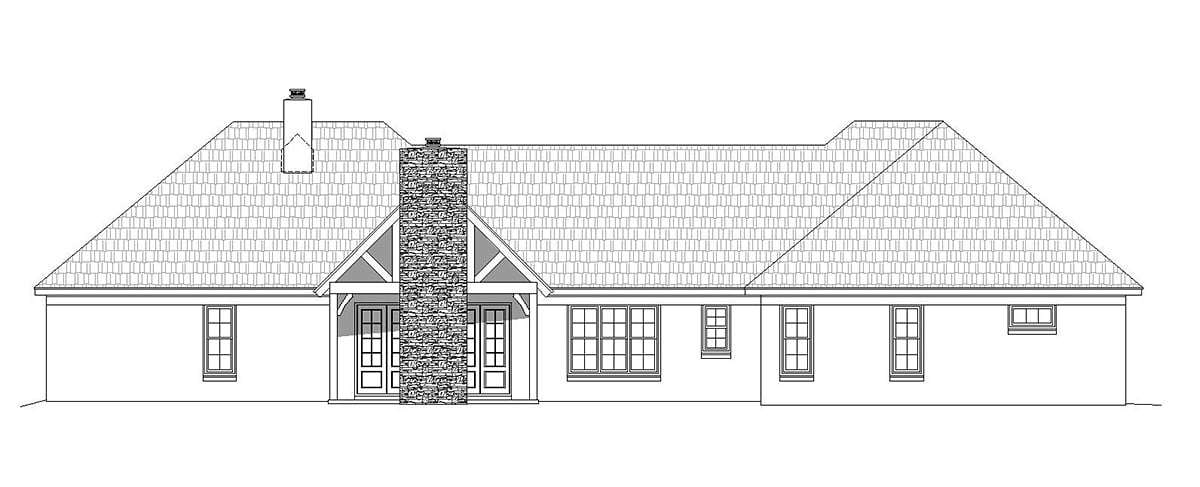 Country, Craftsman, Ranch Plan with 3012 Sq. Ft., 3 Bedrooms, 3 Bathrooms, 3 Car Garage Rear Elevation