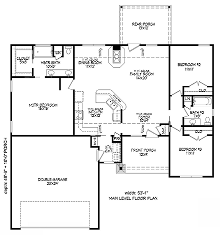 House Plan 51647 - Southern Style with 1452 Sq Ft, 3 Bed, 2 Bath