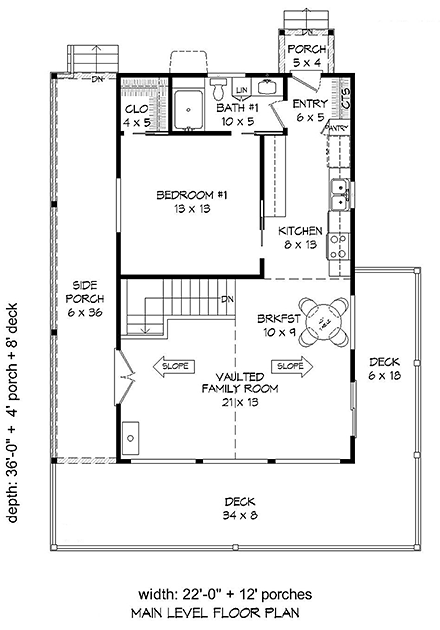 Cabin, Contemporary, Country, Traditional House Plan 51648 with 2 Beds, 2 Baths First Level Plan