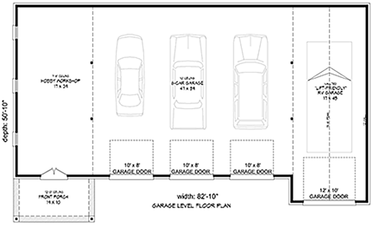 Traditional 6 Car Garage Plan 51651, RV Storage Level One