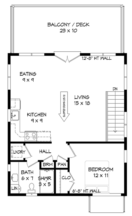 Coastal, Contemporary, Modern Garage-Living Plan 51652 with 1 Beds, 1 Baths, 2 Car Garage Second Level Plan