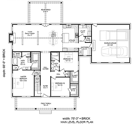 Country, Farmhouse House Plan 51656 with 3 Beds, 2 Baths, 2 Car Garage First Level Plan