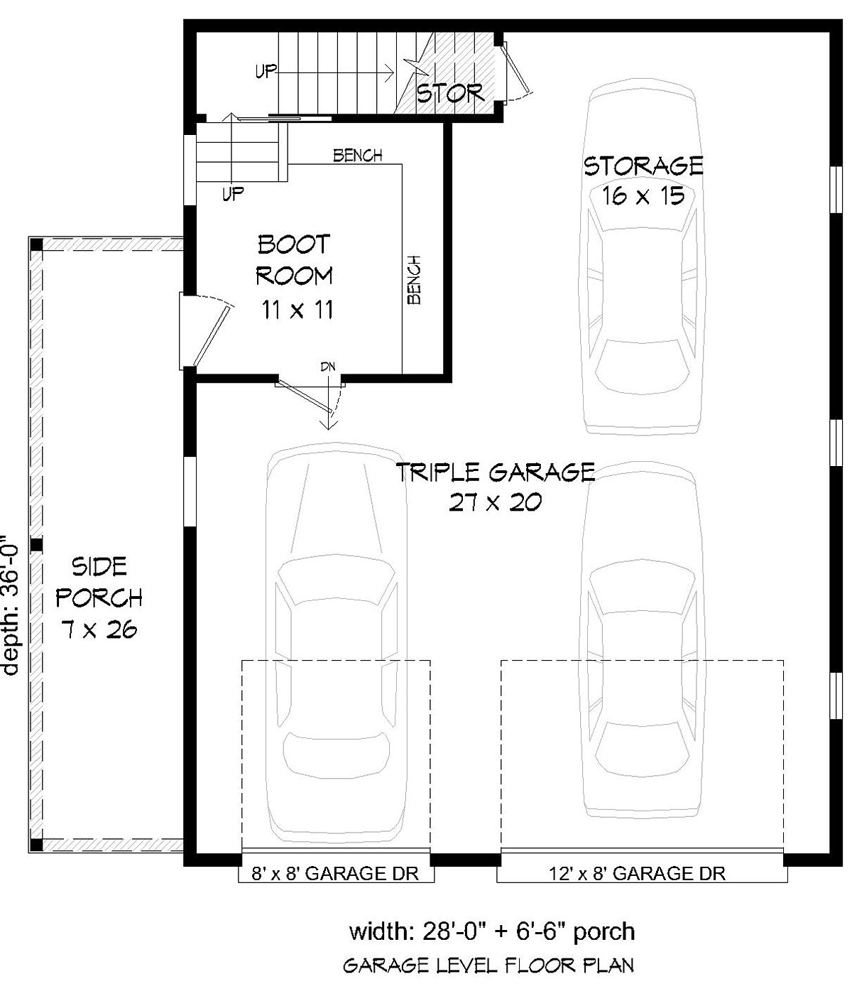 Bungalow, Country, Craftsman, Traditional 2 Car Garage Apartment Plan 51667 with 1 Beds, 1 Baths Level One