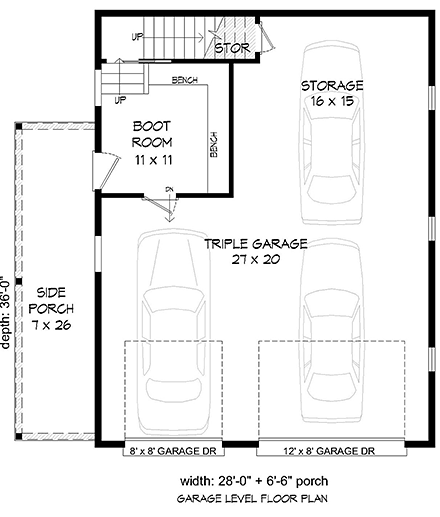 Bungalow, Country, Craftsman, Traditional 2 Car Garage Apartment Plan 51667 with 1 Beds, 1 Baths First Level Plan