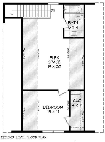 Bungalow, Country, Craftsman, Traditional 2 Car Garage Apartment Plan 51667 with 1 Beds, 1 Baths Second Level Plan