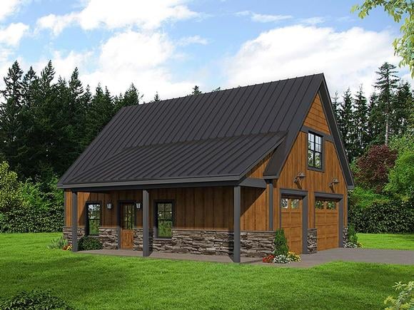 Bungalow, Country, Craftsman, Traditional 2 Car Garage Apartment Plan 51667 with 1 Beds, 1 Baths Elevation