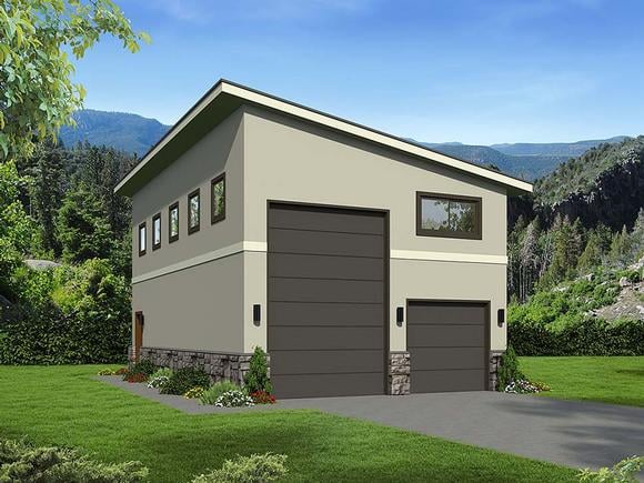Contemporary, Modern 2 Car Garage Plan 51674, RV Storage Elevation