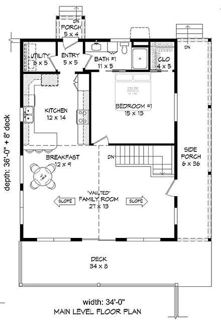 Cape Cod, Country, Farmhouse, Ranch, Saltbox, Traditional House Plan 51676 with 2 Beds, 2 Baths First Level Plan