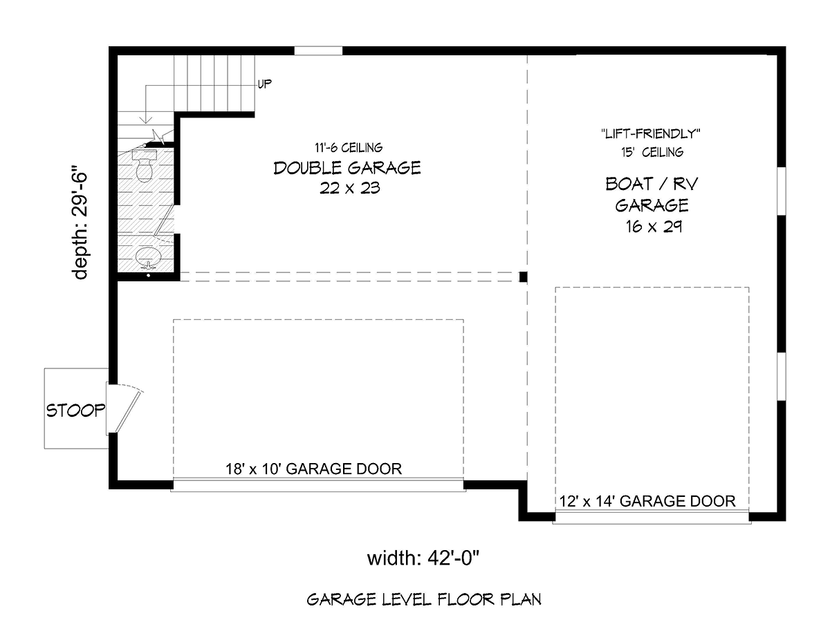 Ranch, Traditional 3 Car Garage Plan 51677, RV Storage Level One