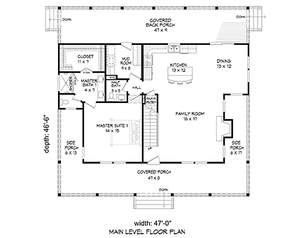 Country, Farmhouse, Traditional House Plan 51678 with 4 Beds, 3 Baths First Level Plan