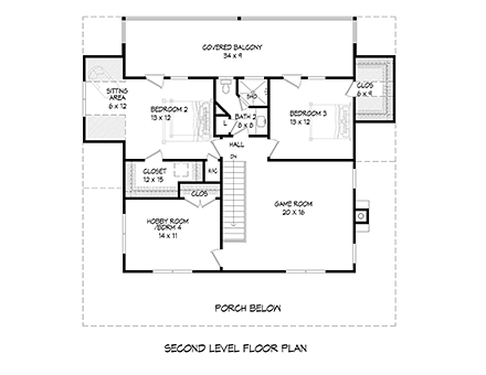 Country, Farmhouse, Traditional House Plan 51678 with 4 Beds, 3 Baths Second Level Plan