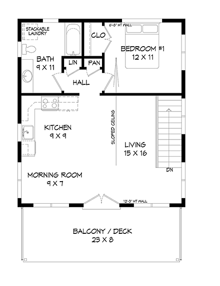 Coastal, Contemporary, Modern Garage-Living Plan 51680 with 1 Beds, 2 Baths, 2 Car Garage Second Level Plan