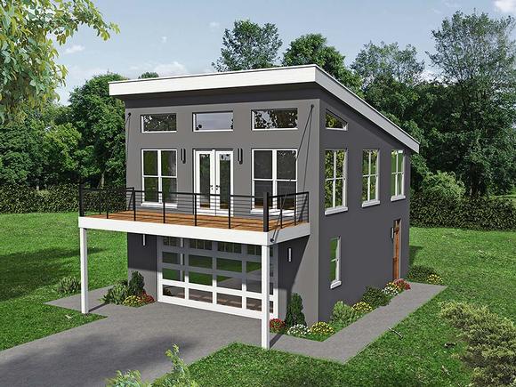 Coastal, Contemporary, Modern Garage-Living Plan 51680 with 1 Beds, 2 Baths, 2 Car Garage Elevation