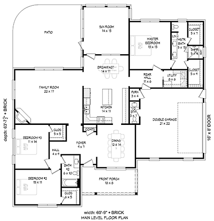 Country, Ranch, Traditional House Plan 51685 with 3 Beds, 3 Baths, 2 Car Garage First Level Plan