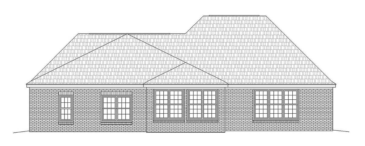 Country, Ranch, Traditional Plan with 2098 Sq. Ft., 3 Bedrooms, 3 Bathrooms, 2 Car Garage Rear Elevation