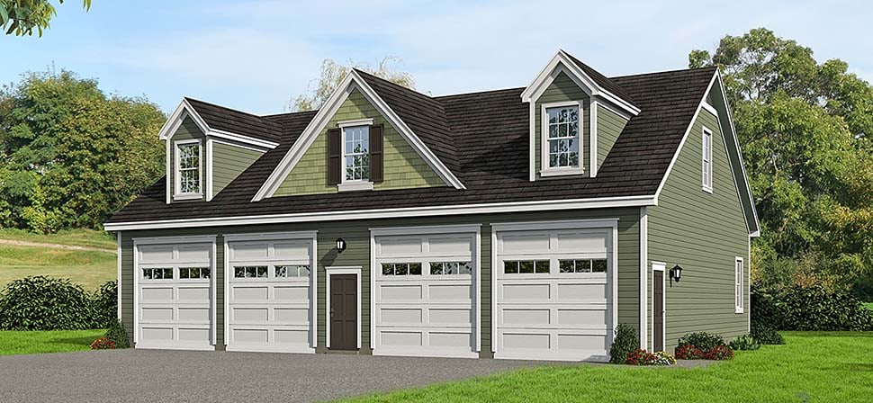 Cape Cod, Colonial, Country, Farmhouse, Saltbox, Traditional 4 Car Garage Plan 51686 Elevation