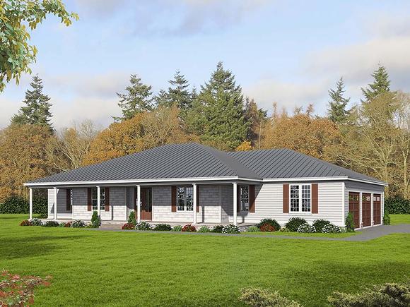 Contemporary, Country, Ranch House Plan 51688 with 4 Beds, 5 Baths, 3 Car Garage Elevation