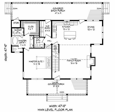 Bungalow, Cottage, Country, Craftsman, Farmhouse, Log, Tudor House Plan 51689 with 3 Beds, 4 Baths First Level Plan