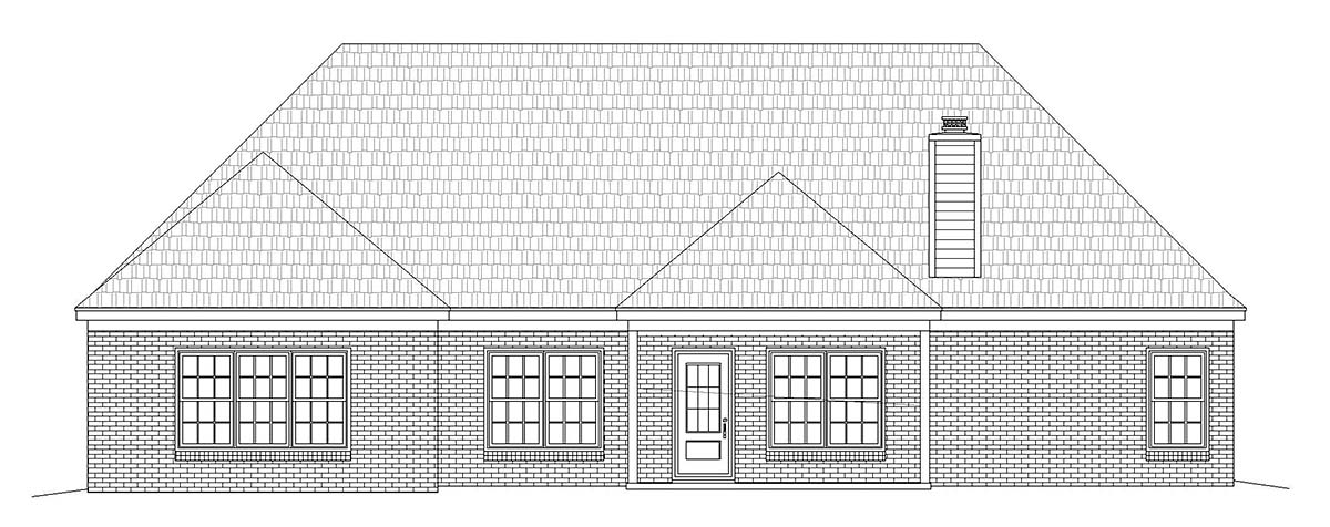 Bungalow, Colonial, Country, Craftsman, European, Farmhouse, French Country, Ranch, Traditional Plan with 2400 Sq. Ft., 3 Bedrooms, 3 Bathrooms, 2 Car Garage Rear Elevation