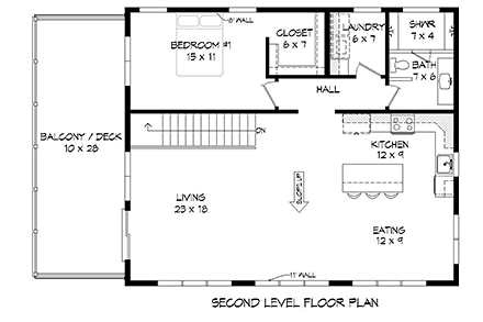 Coastal, Contemporary, Modern Garage-Living Plan 51695 with 1 Beds, 2 Baths, 3 Car Garage Second Level Plan