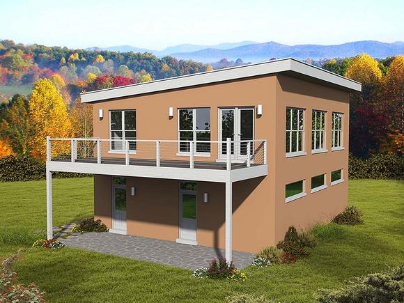 Coastal, Contemporary, Modern Garage-Living Plan 51695 with 1 Beds, 2 Baths, 3 Car Garage Elevation