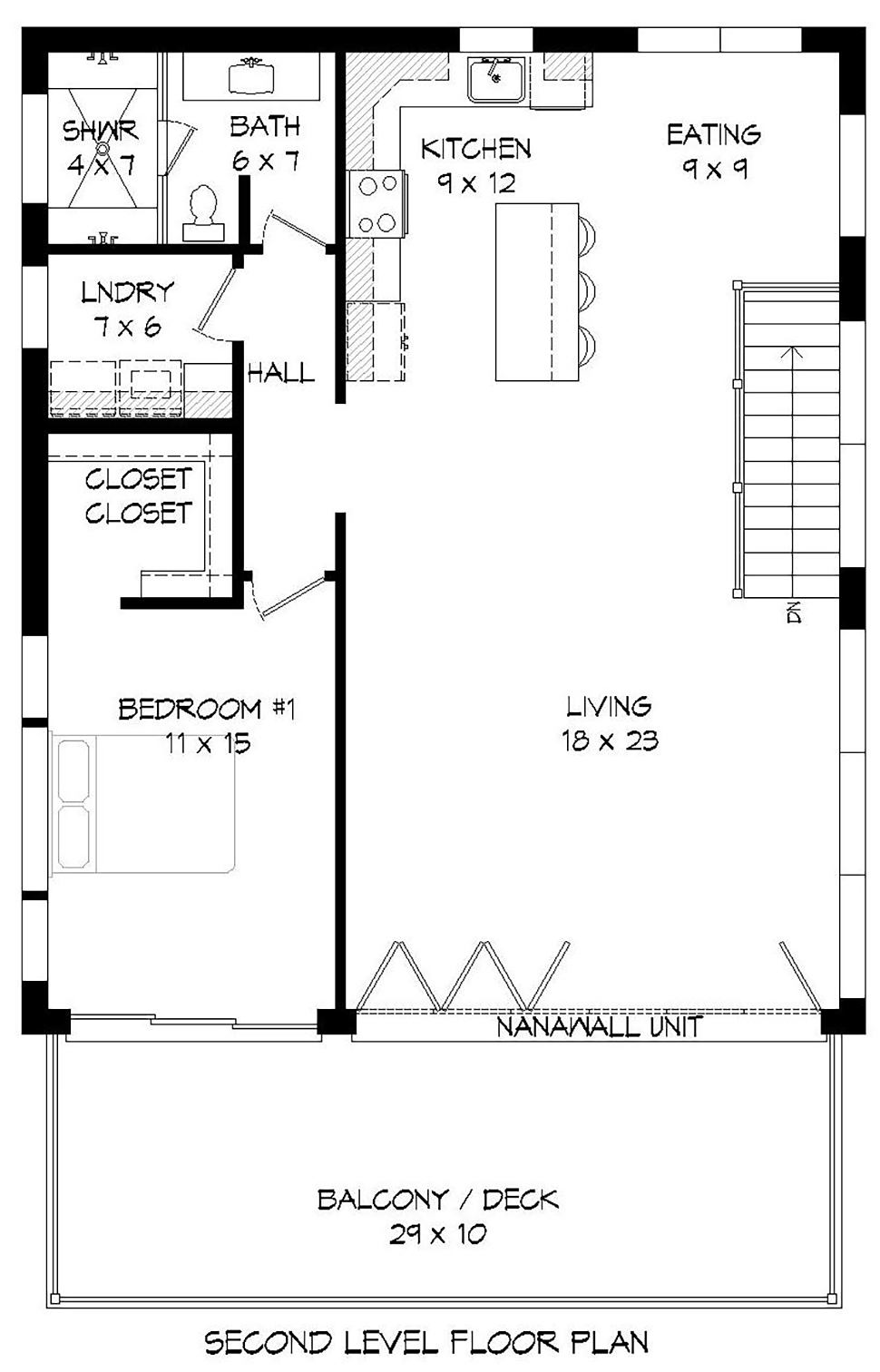Coastal, Contemporary, Modern Garage-Living Plan 51698 with 1 Beds, 2 Baths, 2 Car Garage Level Two
