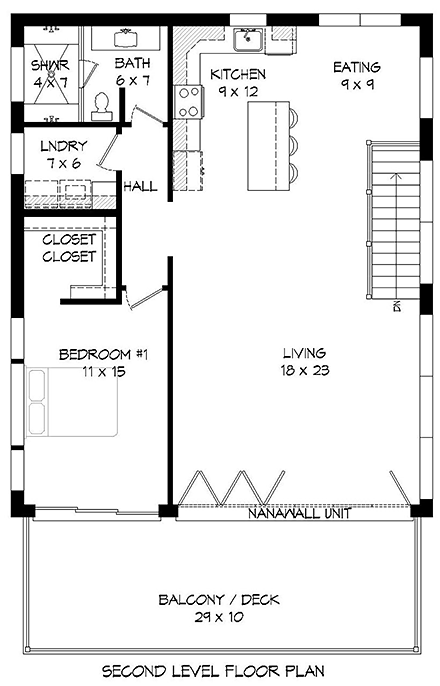Coastal, Contemporary, Modern Garage-Living Plan 51698 with 1 Beds, 2 Baths, 2 Car Garage Second Level Plan