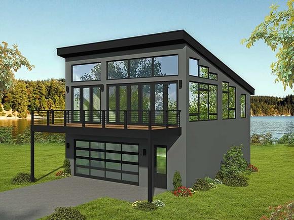 Coastal, Contemporary, Modern Garage-Living Plan 51698 with 1 Beds, 2 Baths, 2 Car Garage Elevation